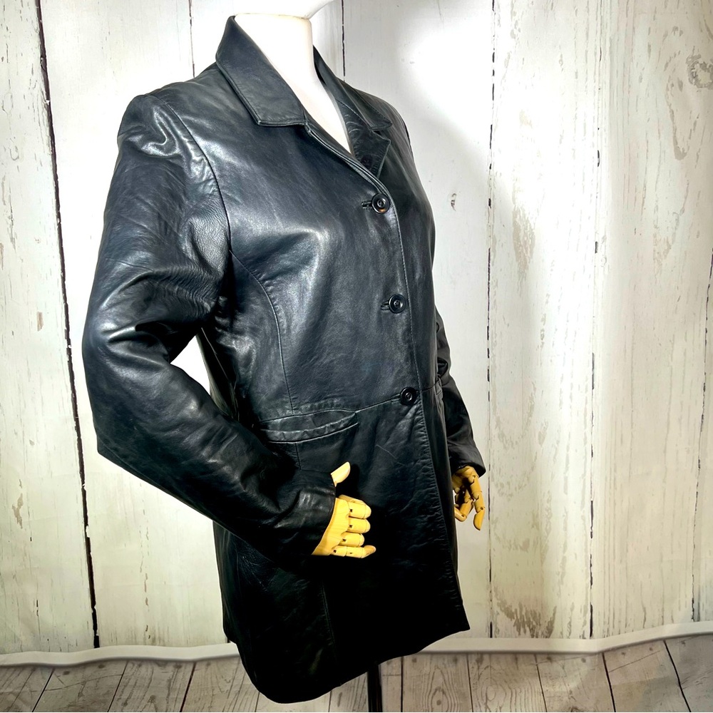 Vintage Anonymous John Carlisle Black Soft Leather Driving Coat Jacket SZ Medium